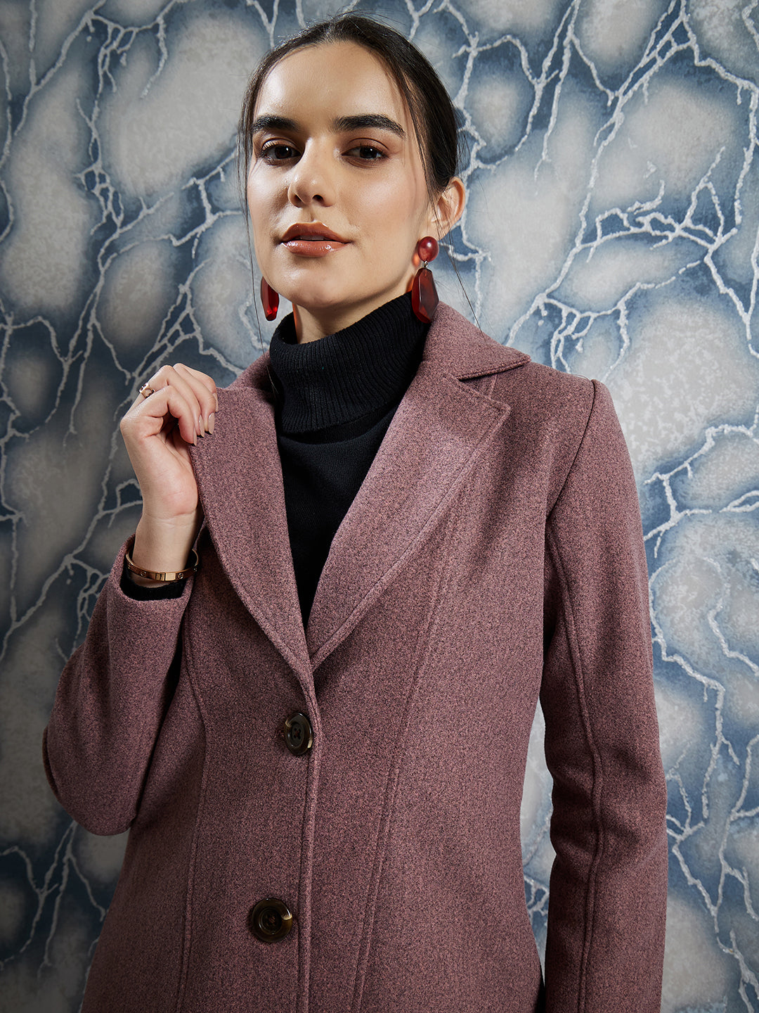 Athena Mauve Notched Lapel Collar Woollen Single Breasted Trench Coat