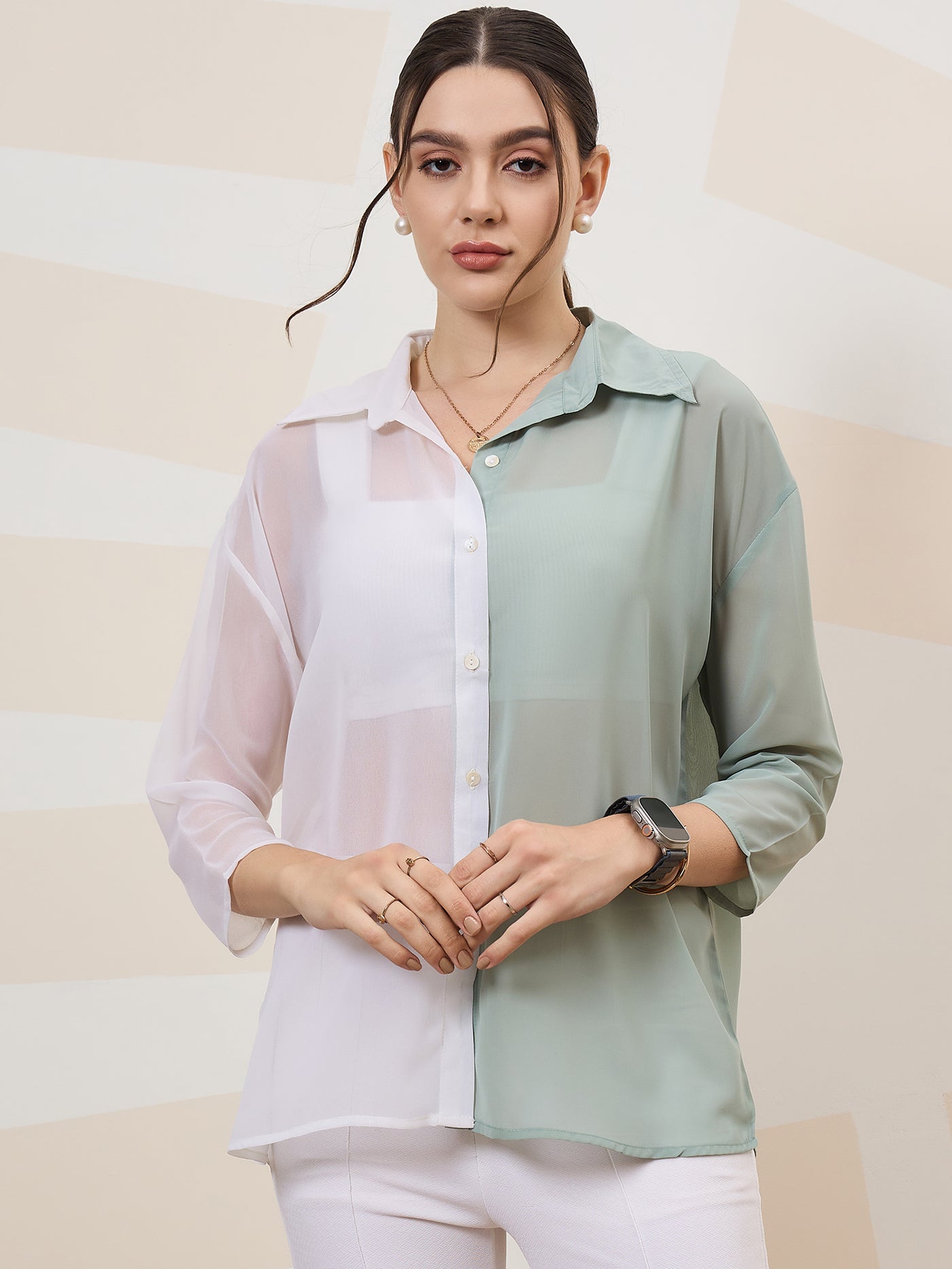 Athena Immutable Colour-blocked Drop-Shoulder Sleeves Casual Shirt