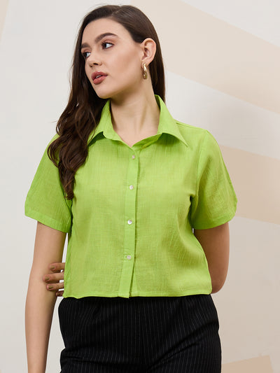 Athena Immutable Spread Collar Cotton Crop Casual Shirt