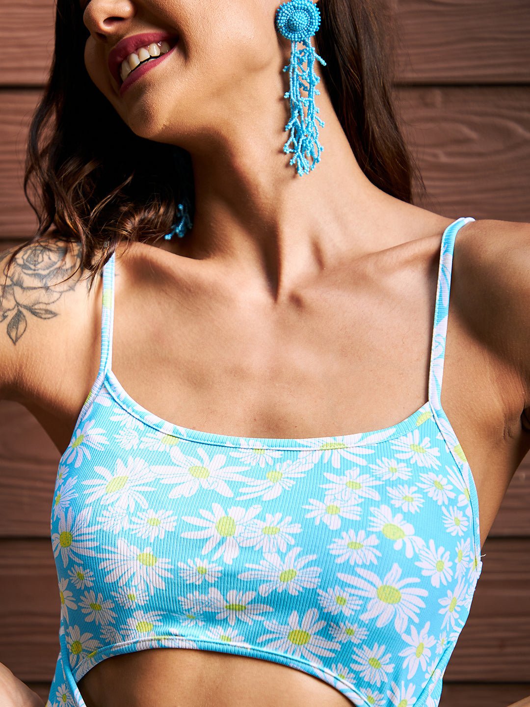 Athena Bliue Floral Printed Cut-Out Swim Bodysuit - Athena Lifestyle