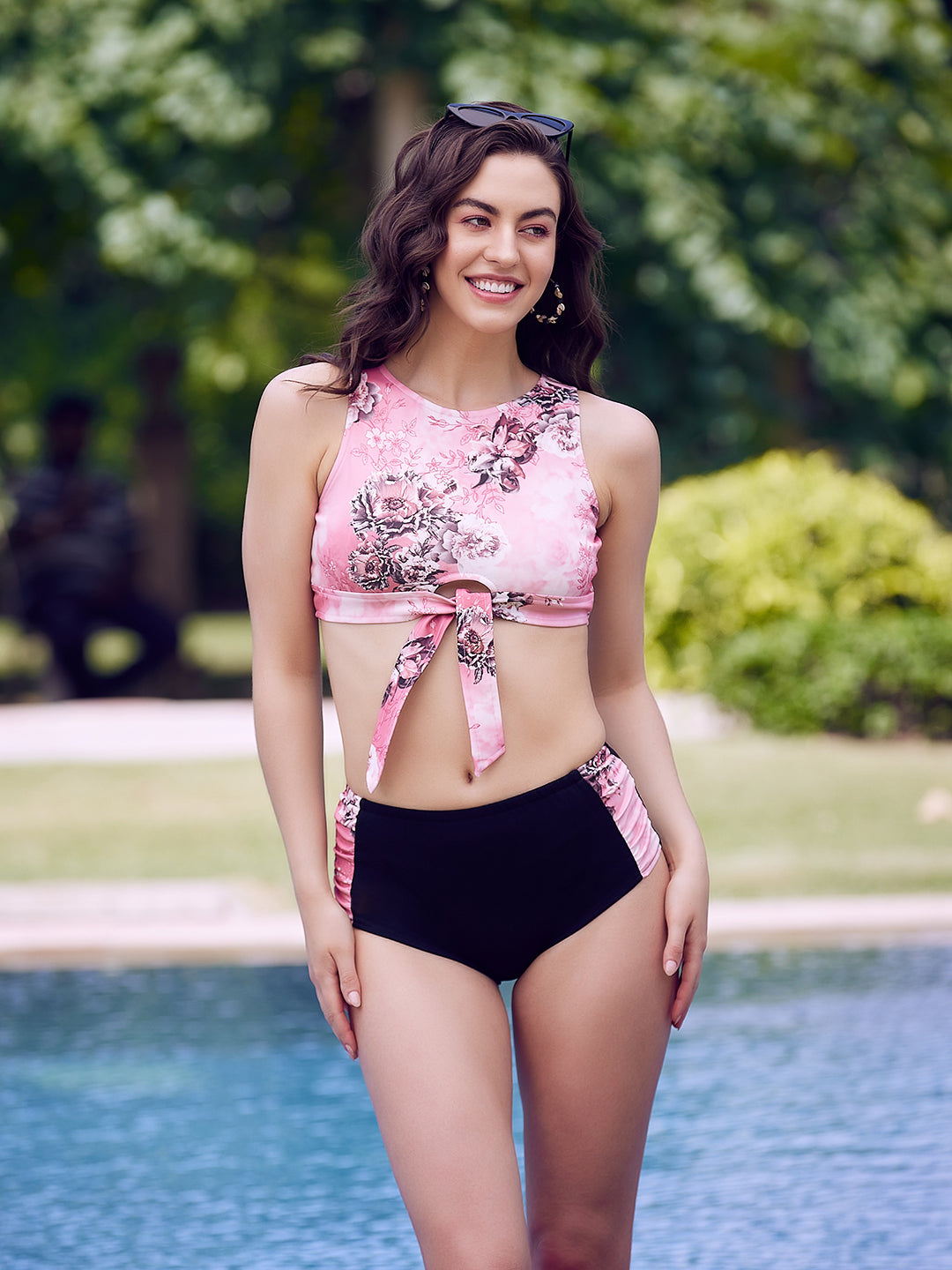 Athena Pink Black Floral Printed Swim Bikini Set