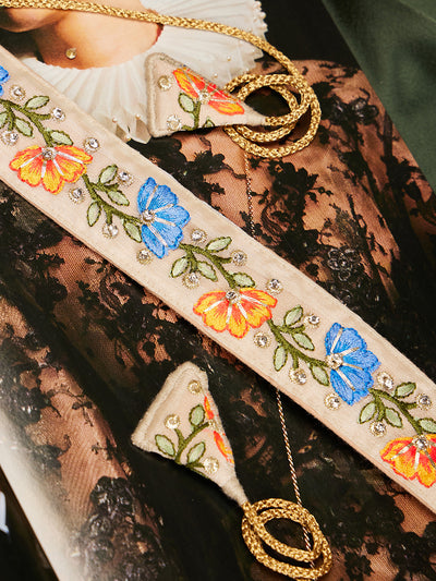 Athena Women Cream-Coloured Embroidered Sequined Belt - Athena Lifestyle
