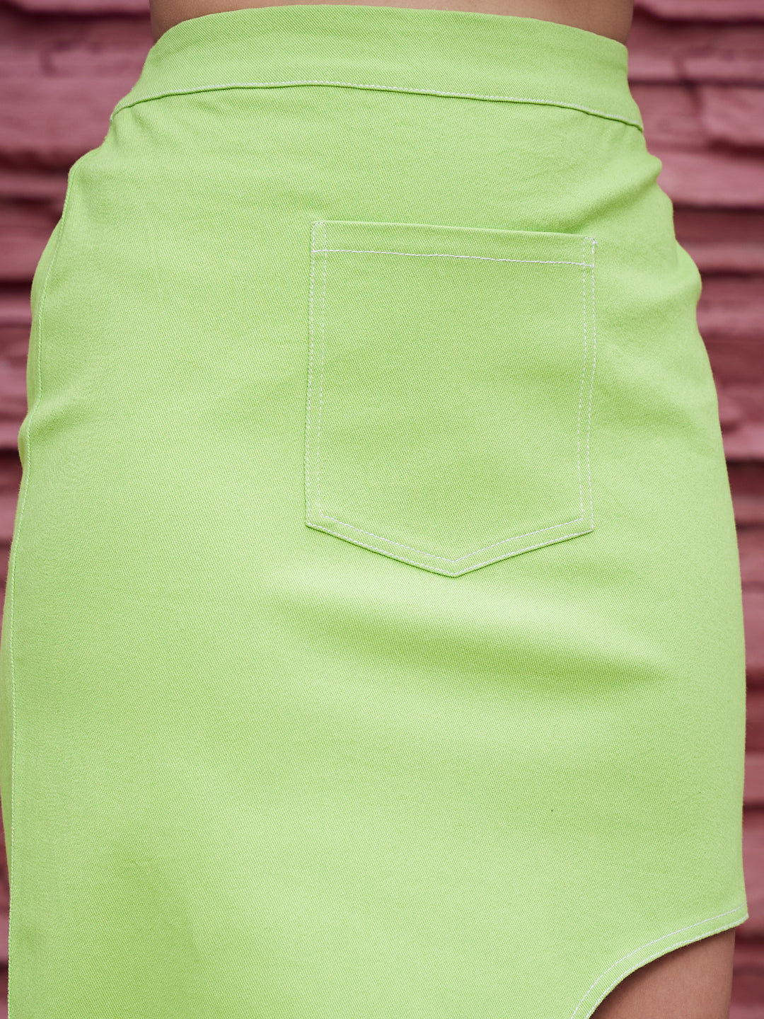 Athena Green Pure Cotton Denim Top With Skirt