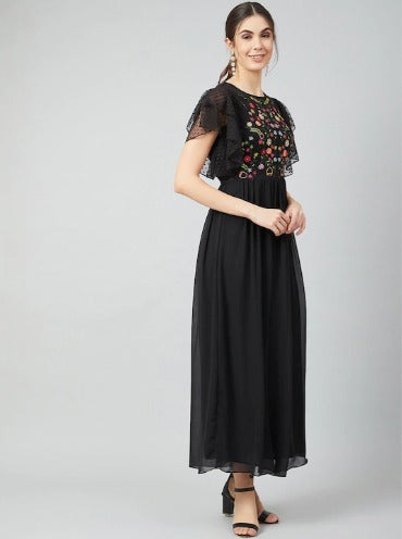 Athena Women Black Embroidered Maxi Dress
