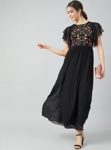 Athena Women Black Embroidered Maxi Dress