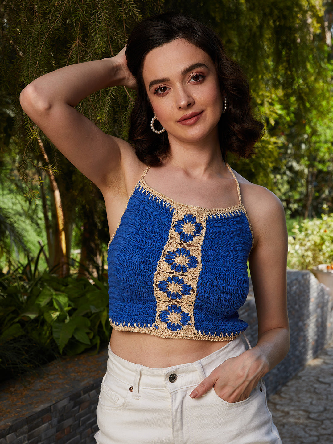 Athena Blue Print Cotton Crochet Styled Back Crop Top – Athena Lifestyle