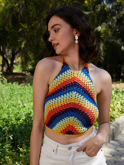 Athena Multicoloured Print Cotton Crochet Top - Athena Lifestyle