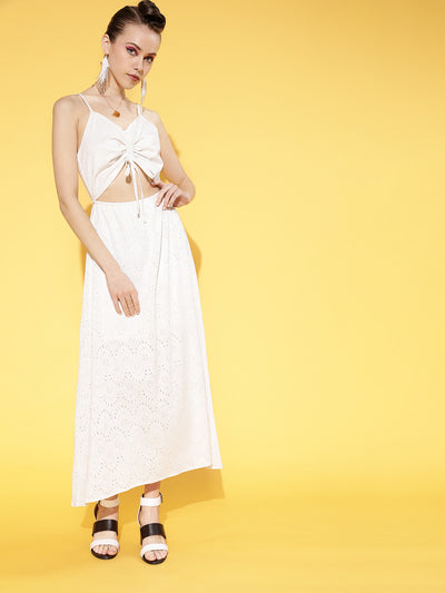 Athena White schiffly slip dress with front cut detail - Athena Lifestyle