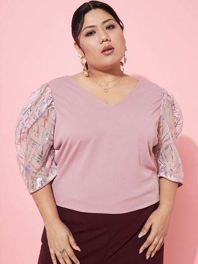 Athena Ample Plus Size V-Neck Puff Sleeves Casual Top - Athena Lifestyle