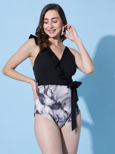Athena Abstract Printed V-Neck Sleeveless Medium Coverage Swimsuit - Athena Lifestyle