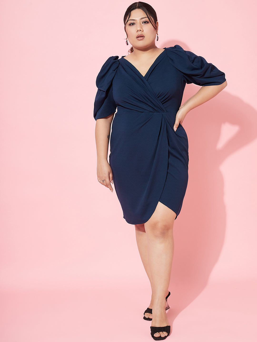 Athena Ample Plus Size V-Neck Puff Sleeve Dress