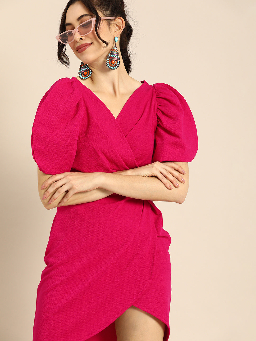 athena pink dress Athena Pink Shoulder Straps Pure Cotton A-Line Dress athenalifestyle.com