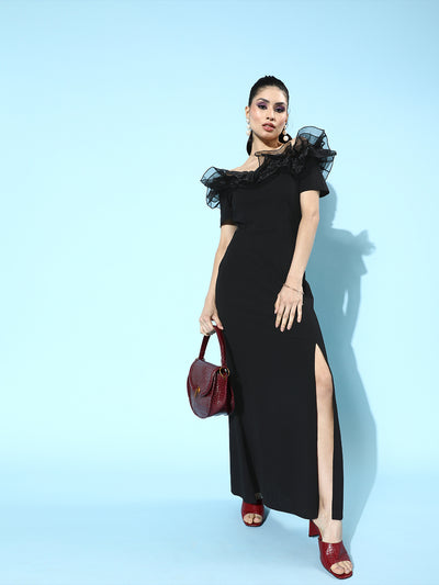 Athena Stylish Black Ruffled Tulle Dress - Athena Lifestyle