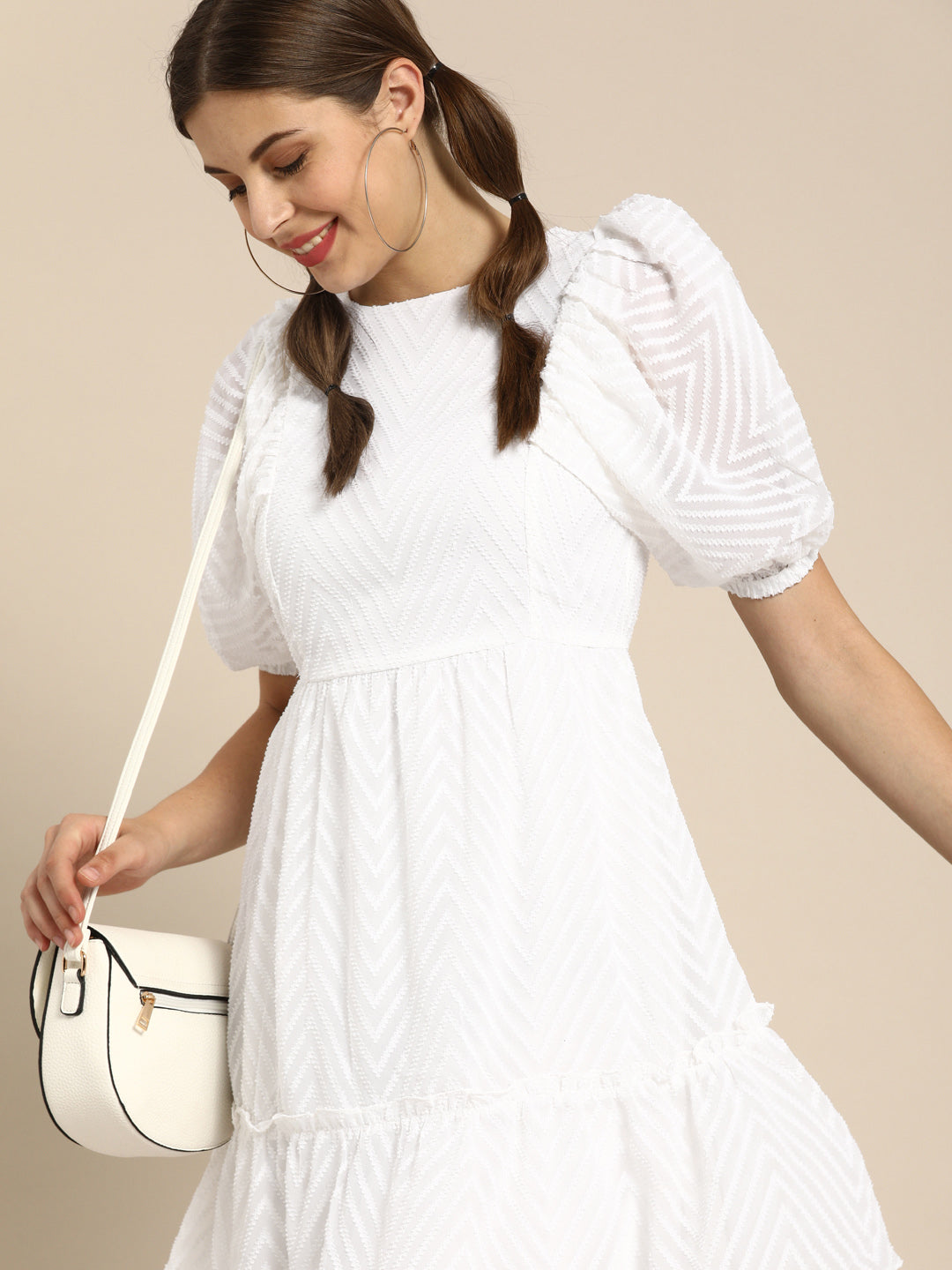 Athena Glorious White Self Design Fit and Flare Dress athenalifestyle.com Athena Glorious White Self Design Fit and Flare Dress athenalifestyle.com