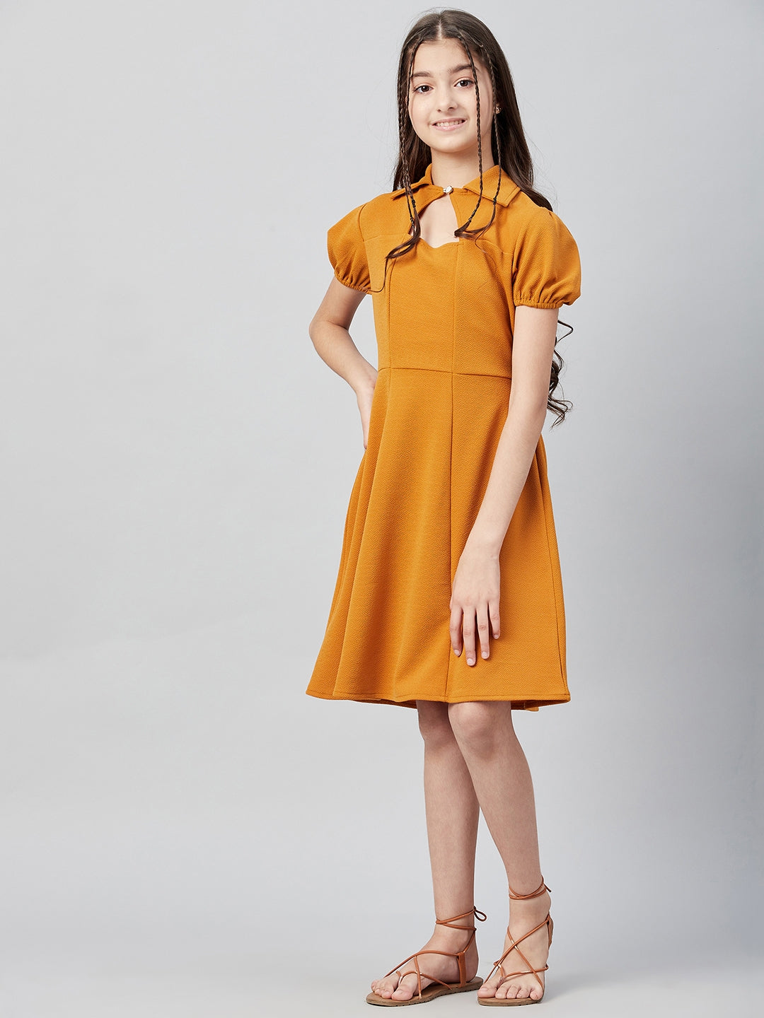 mustard yellow skater dress 2FOR80K) MUSTARD DIAMOND CUT LACE SKATER DRESS