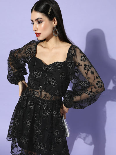 Athena Women Black Embellished Transparent Touch Dress - Athena Lifestyle