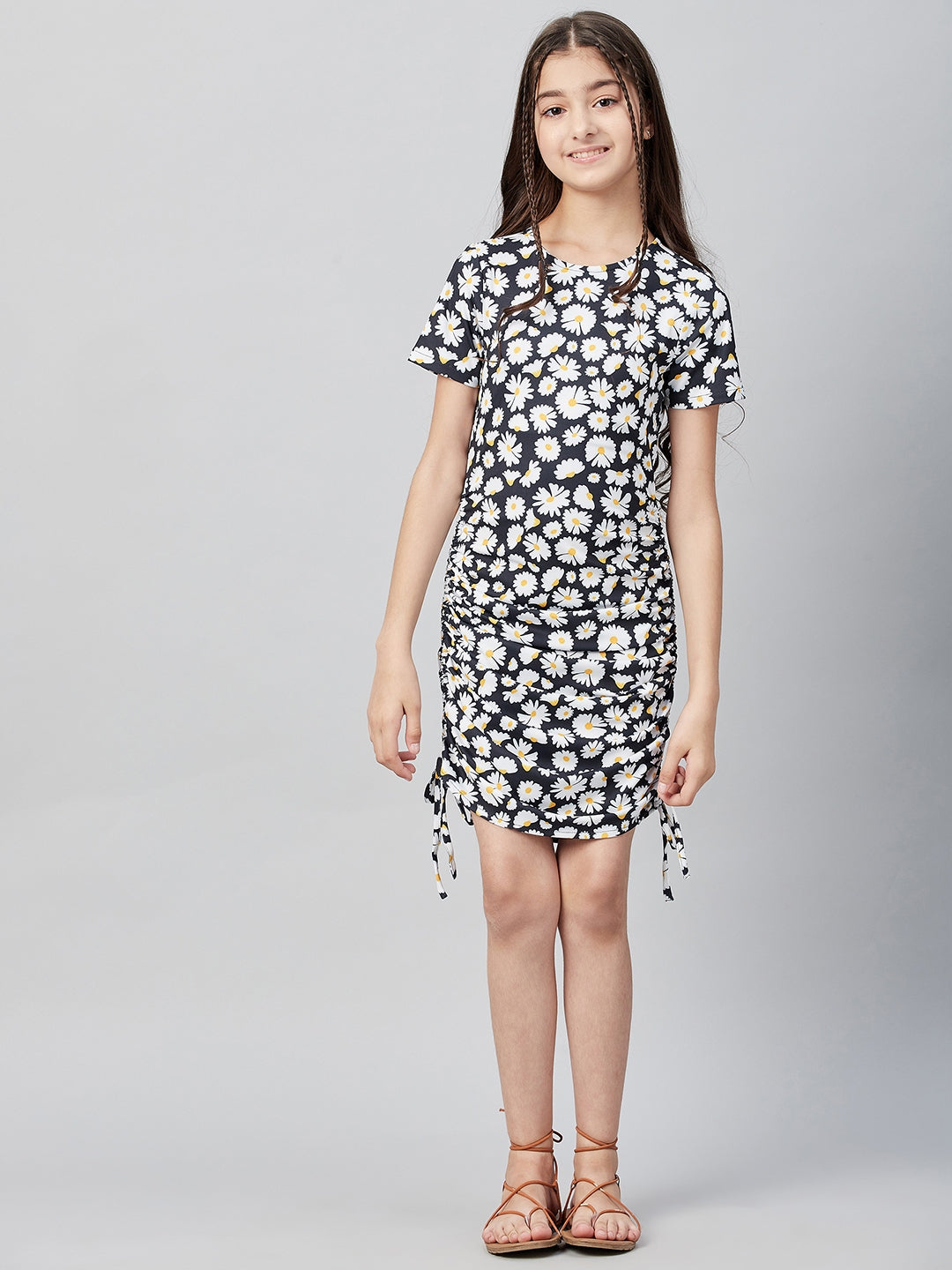 Athena Girl Black Floral A-Line Dress