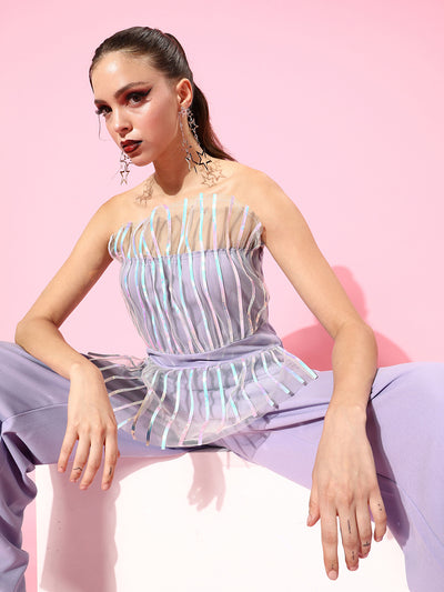 Athena Lavender Strapless Striped Basic Jumpsuit with Embellished - Athena Lifestyle