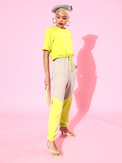 Athena Women Lime Green & Beige Cropped Top with Trousers - Athena Lifestyle