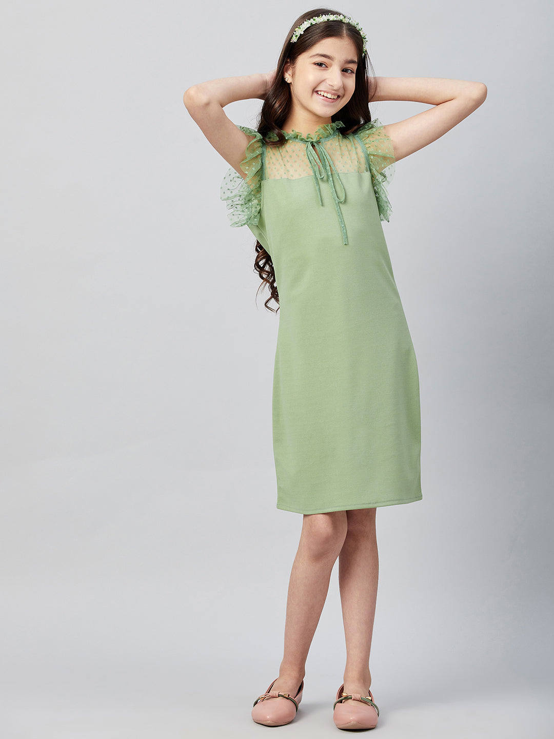 Athena Girl Green Off-Shoulder A-Line Dress - Athena Lifestyle