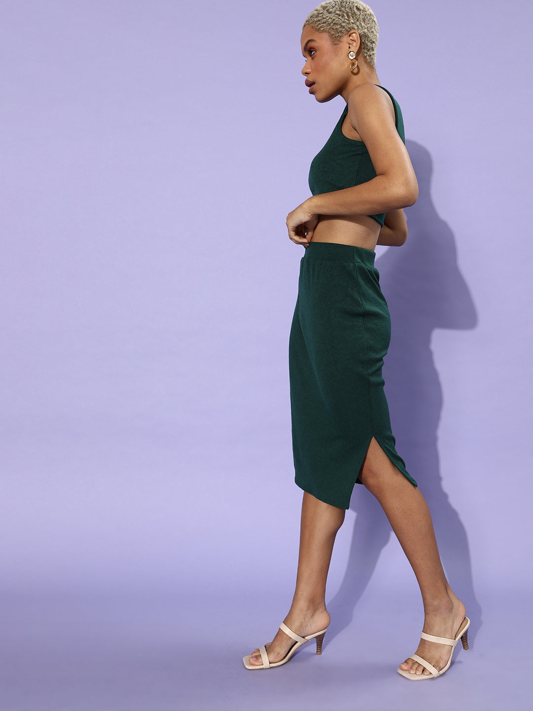 Athena Women Green Solid Top with Skirt & Shrug - Athena Lifestyle