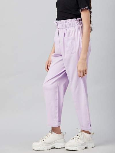 Athena Girls Lavender Relaxed Straight Leg Fit High-Rise Pleated Trousers - Athena Lifestyle