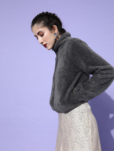 Athena Women Grey Self-Design Sweatshirt - Athena Lifestyle