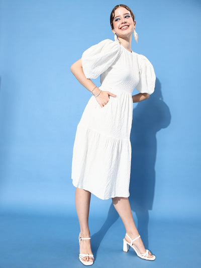 Athena White textured Midi dress - Athena Lifestyle