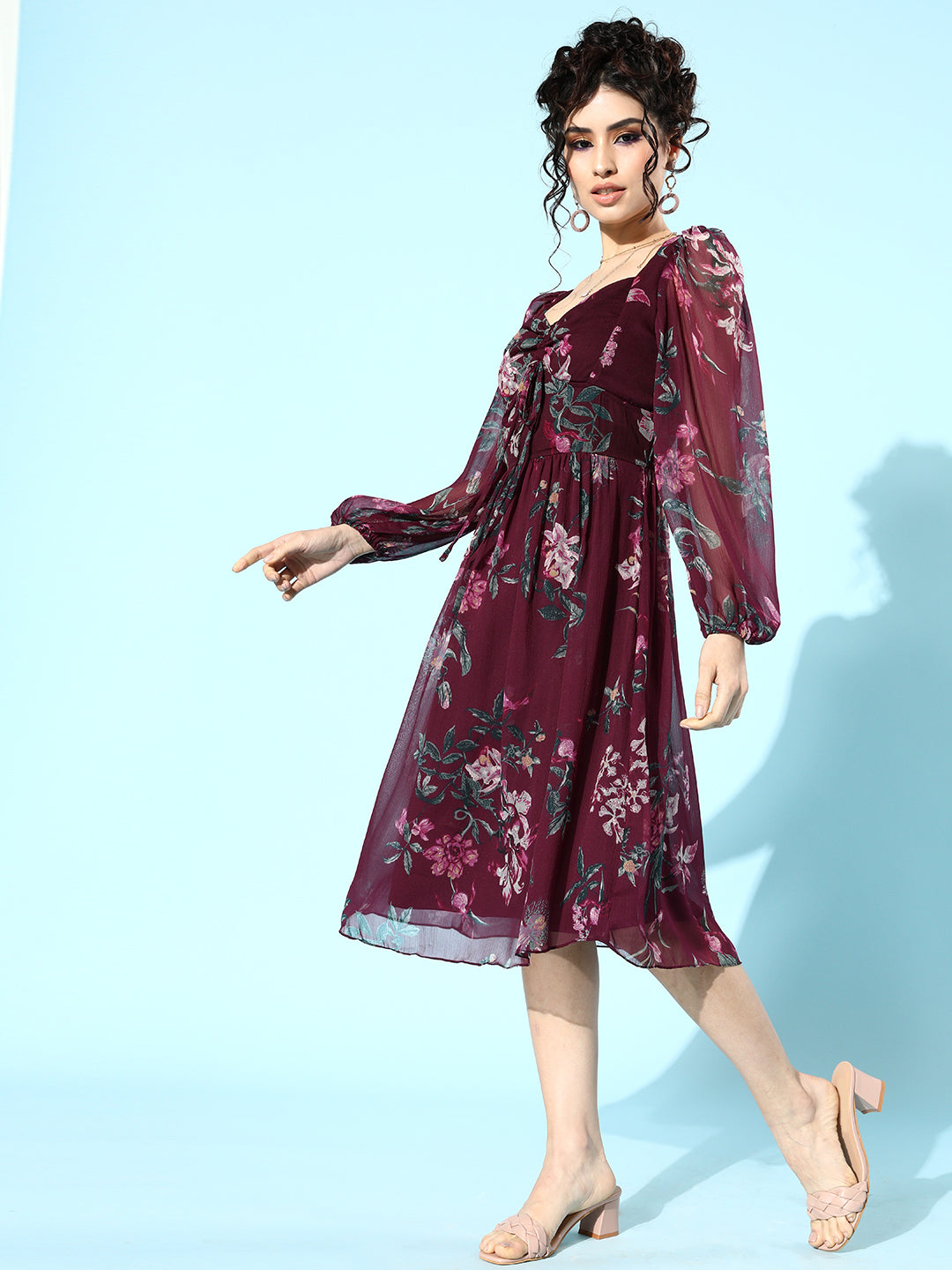 blue dress for baby girl Fionna Floral Maxi Dress Burgundy