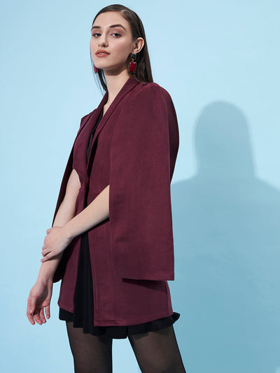 Athena Women Burgundy Shawl Collar Shoulder Cut Out Coat - Athena Lifestyle