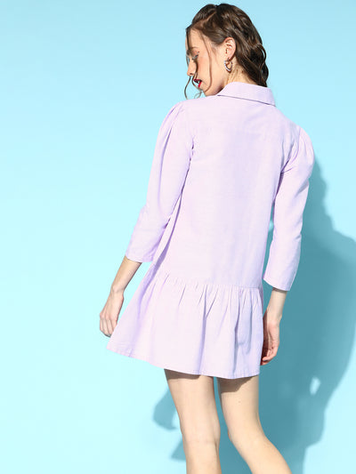 Athena Lavender Ruffle cotton shirt Dress - Athena Lifestyle
