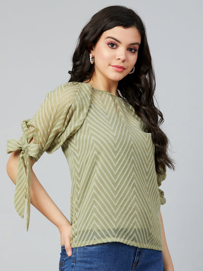 Athena Olive Green Puff Sleeves Georgette Regular Top - Athena Lifestyle