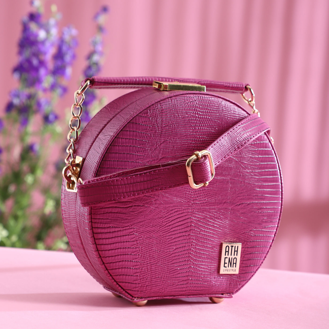Athena Pink Textured Buckle Detail Box Clutch - Athena Lifestyle