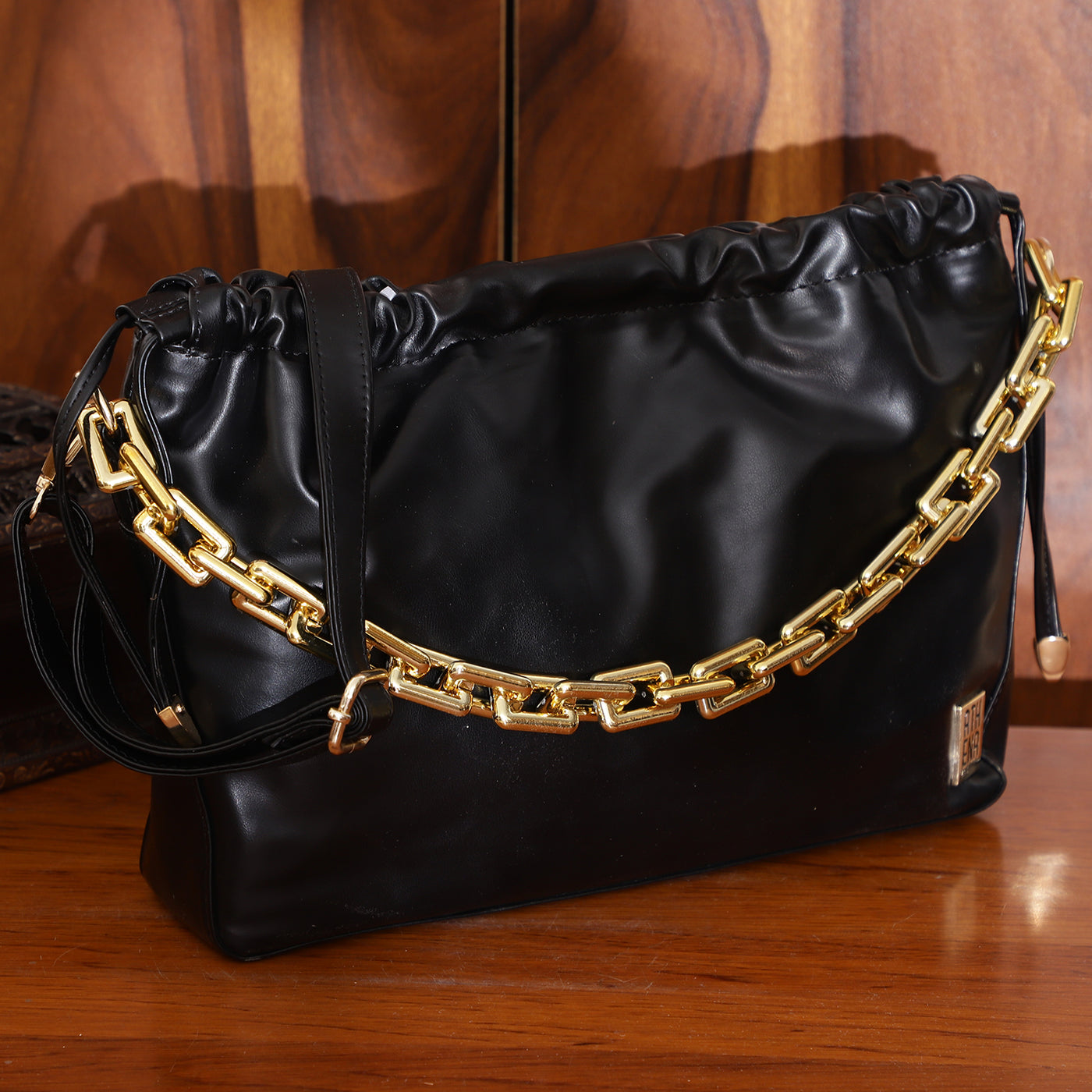 Athena Women Black Solid Pouched Shoulder Bag Purse Clutch - Athena Lifestyle