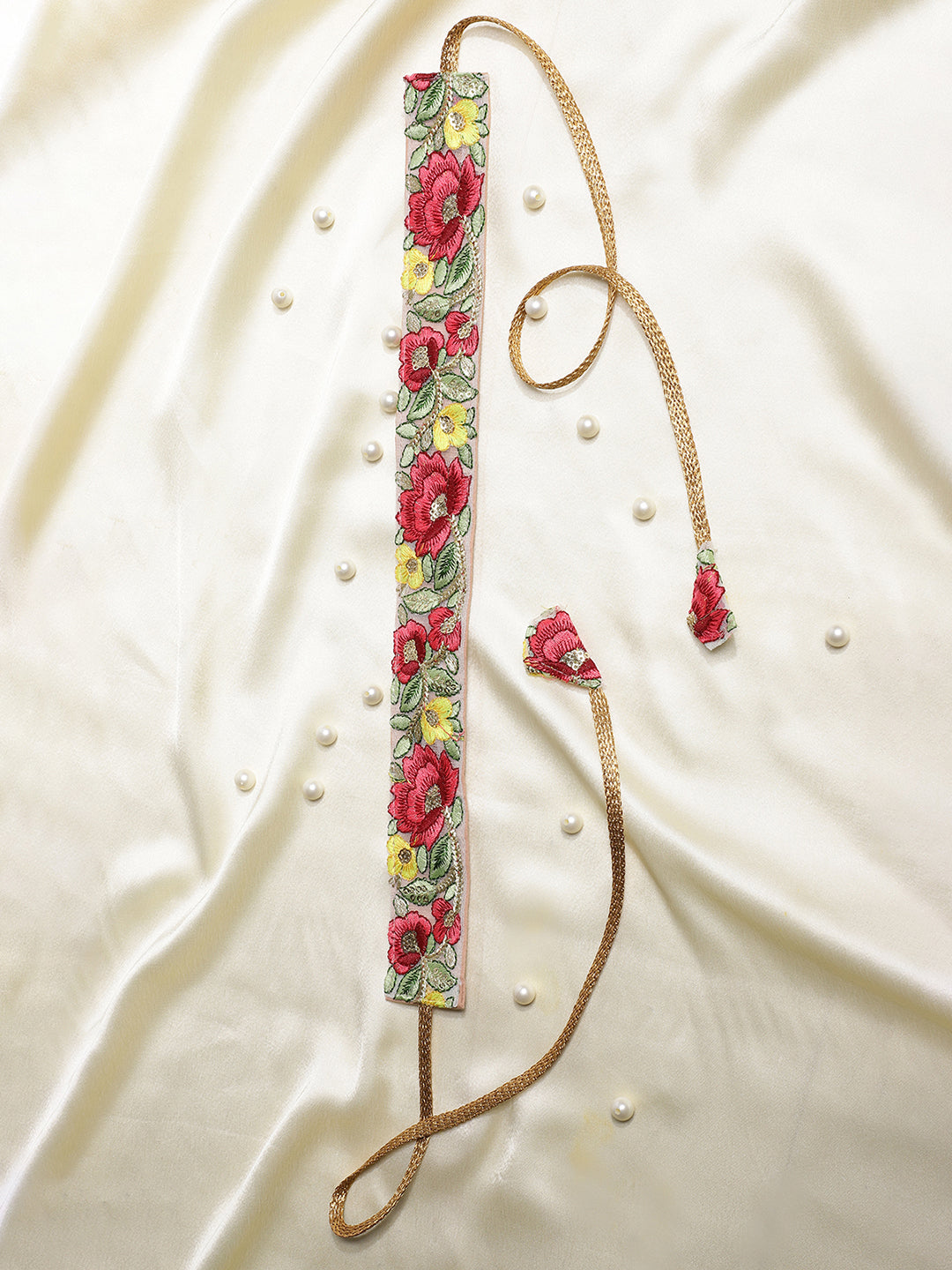 Athena Women Pink & Green Embroidered Waist Belt - Athena Lifestyle