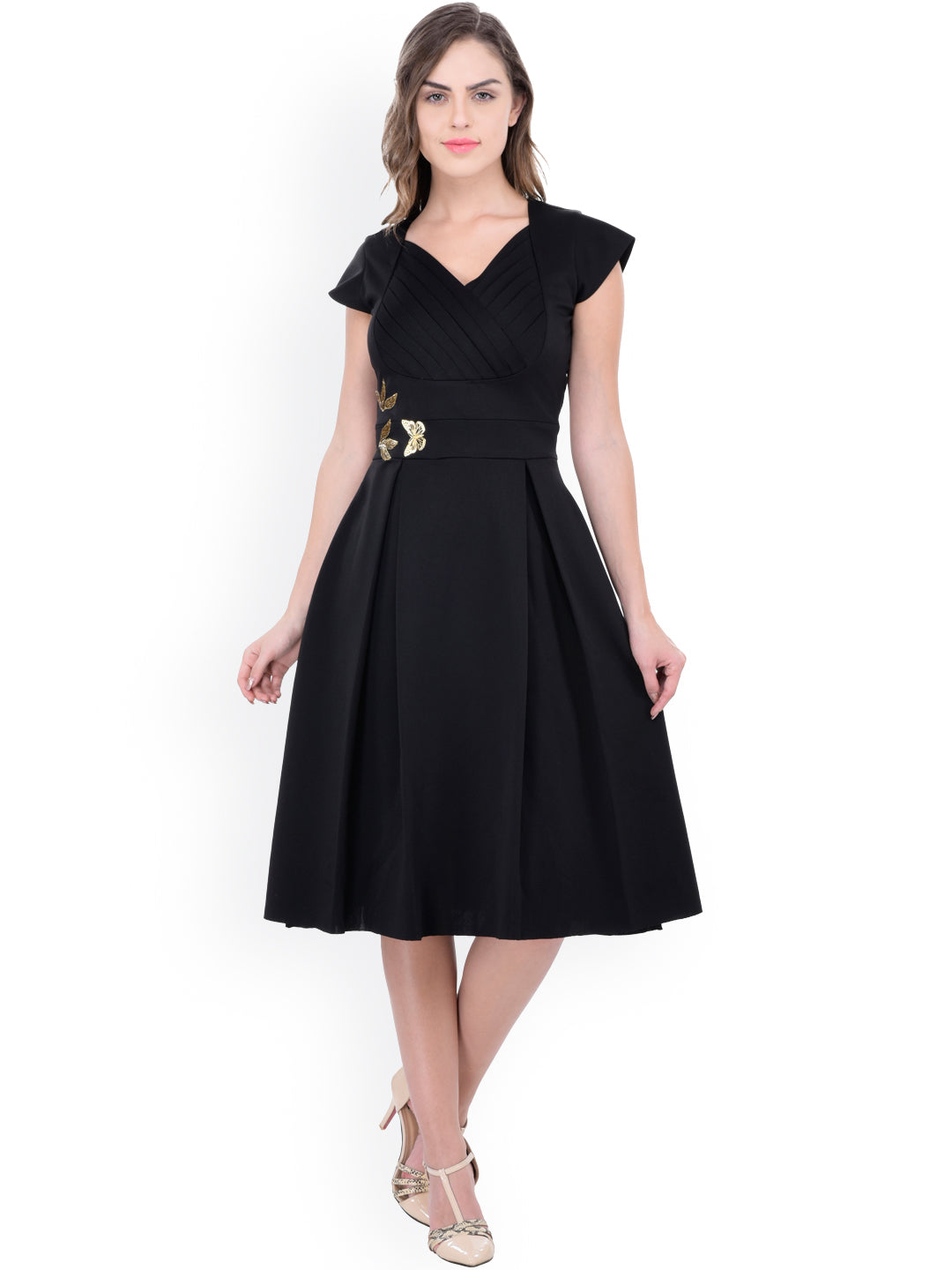 Athena Women Black Fit & Flare, One Piece Midi Dress athenalifestyle.com Athena Women Black Fit & Flare, One Piece Midi Dress athenalifestyle.com