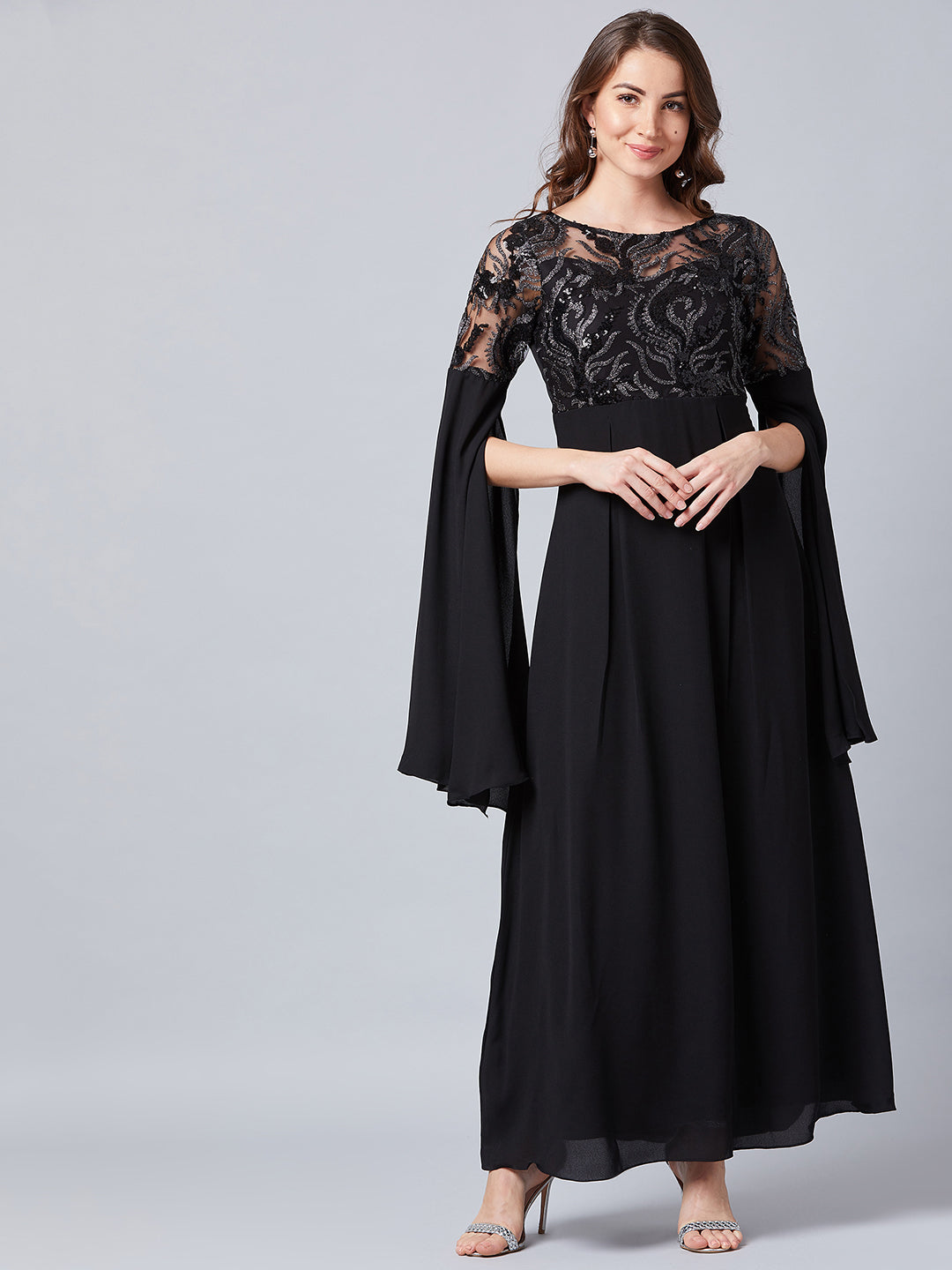 Athena Black Embellished Slit Sleeves Maxi Dress athenalifestyle.com Athena Black Embellished Slit Sleeves Maxi Dress athenalifestyle.com