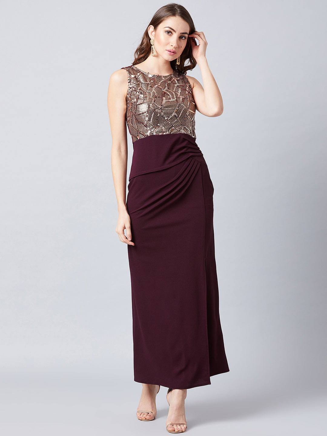 Athena Burgundy & Brown Embellished Maxi Dress athenalifestyle.com Athena Burgundy & Brown Embellished Maxi Dress athenalifestyle.com