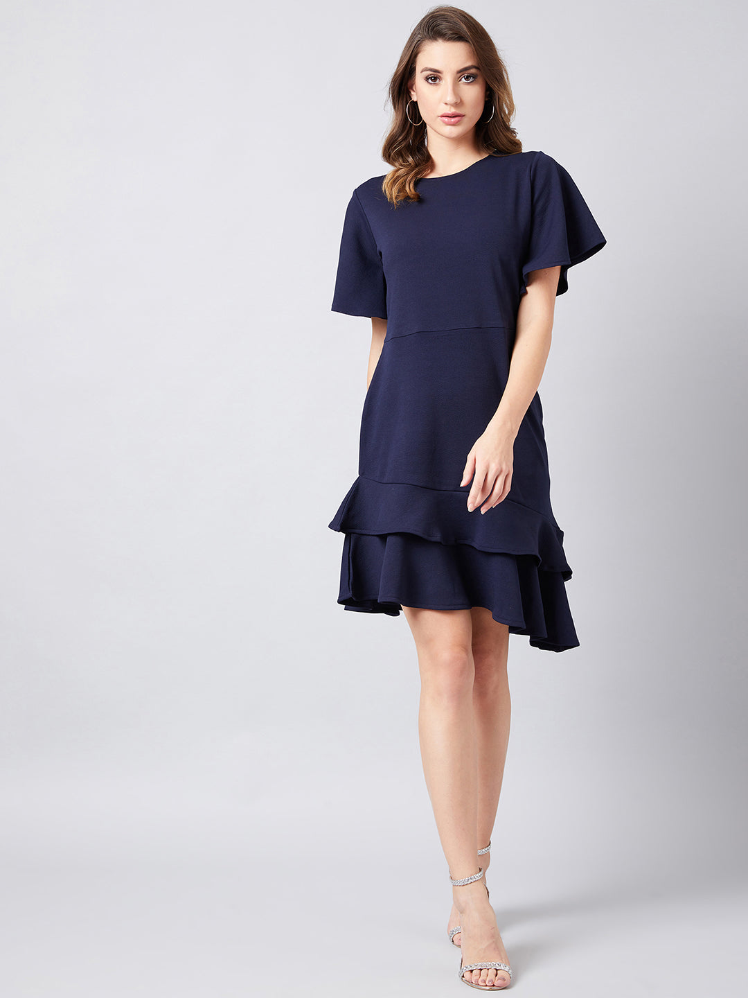 Buy Athena Navy Blue Self Design Sheath Dress - Dresses for Women