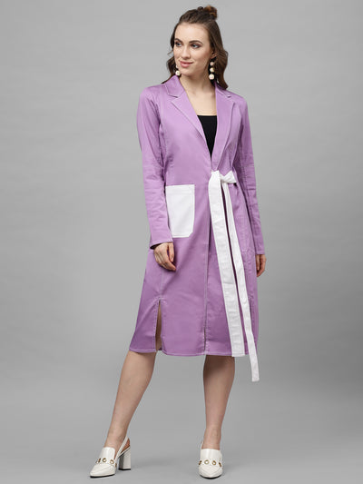 Athena Women Lavender Solid Denim Overcoat - Athena Lifestyle