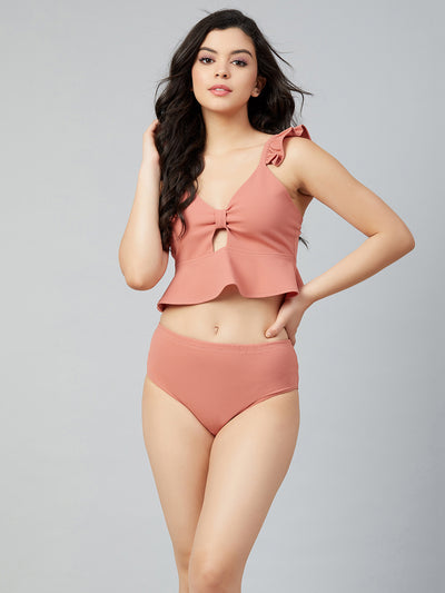 Athena Women Pink Solid 2-Piece Swimwear - Athena Lifestyle