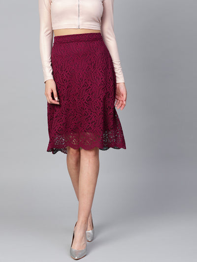 Athena Burgundy Lace A-Line Skirt - Athena Lifestyle