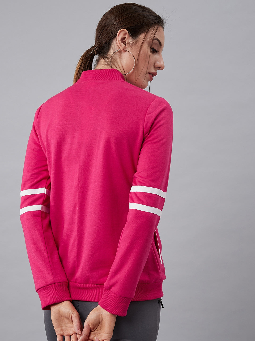 Athena Women Fuchsia Pink Solid Sweatshirt - Athena Lifestyle