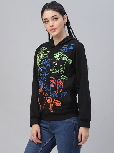 Athena Women Black Printed Hooded Sweatshirt - Athena Lifestyle