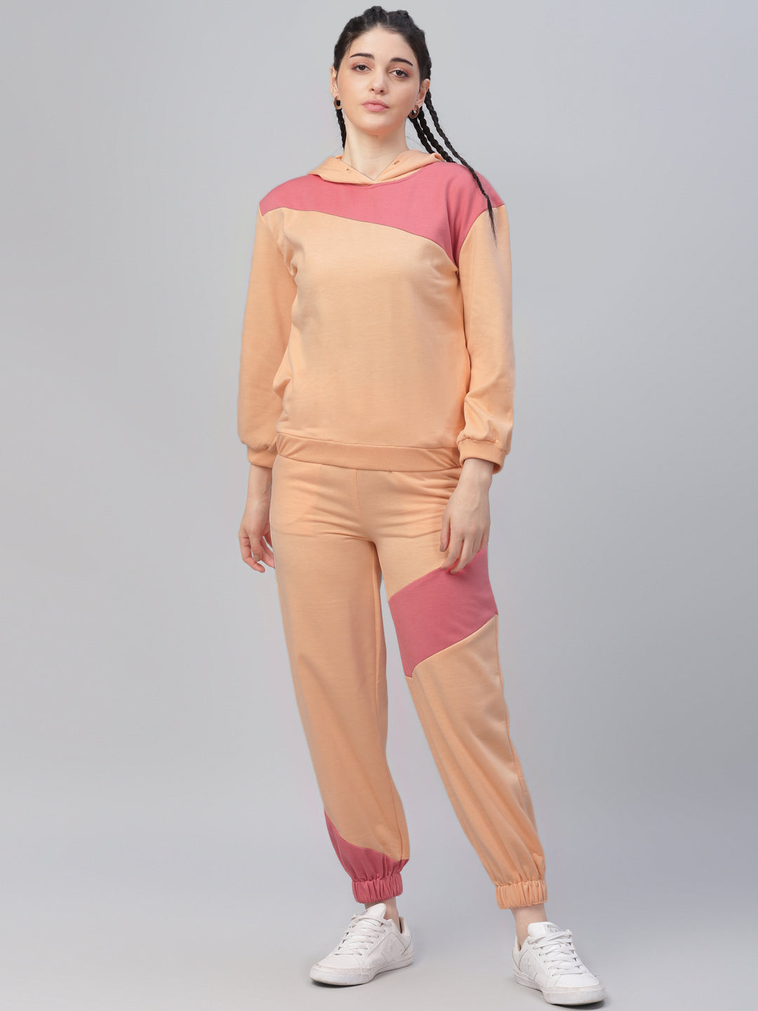 Athena Women Peach-Coloured & Pink Colourblocked Top with Trousers - Athena Lifestyle