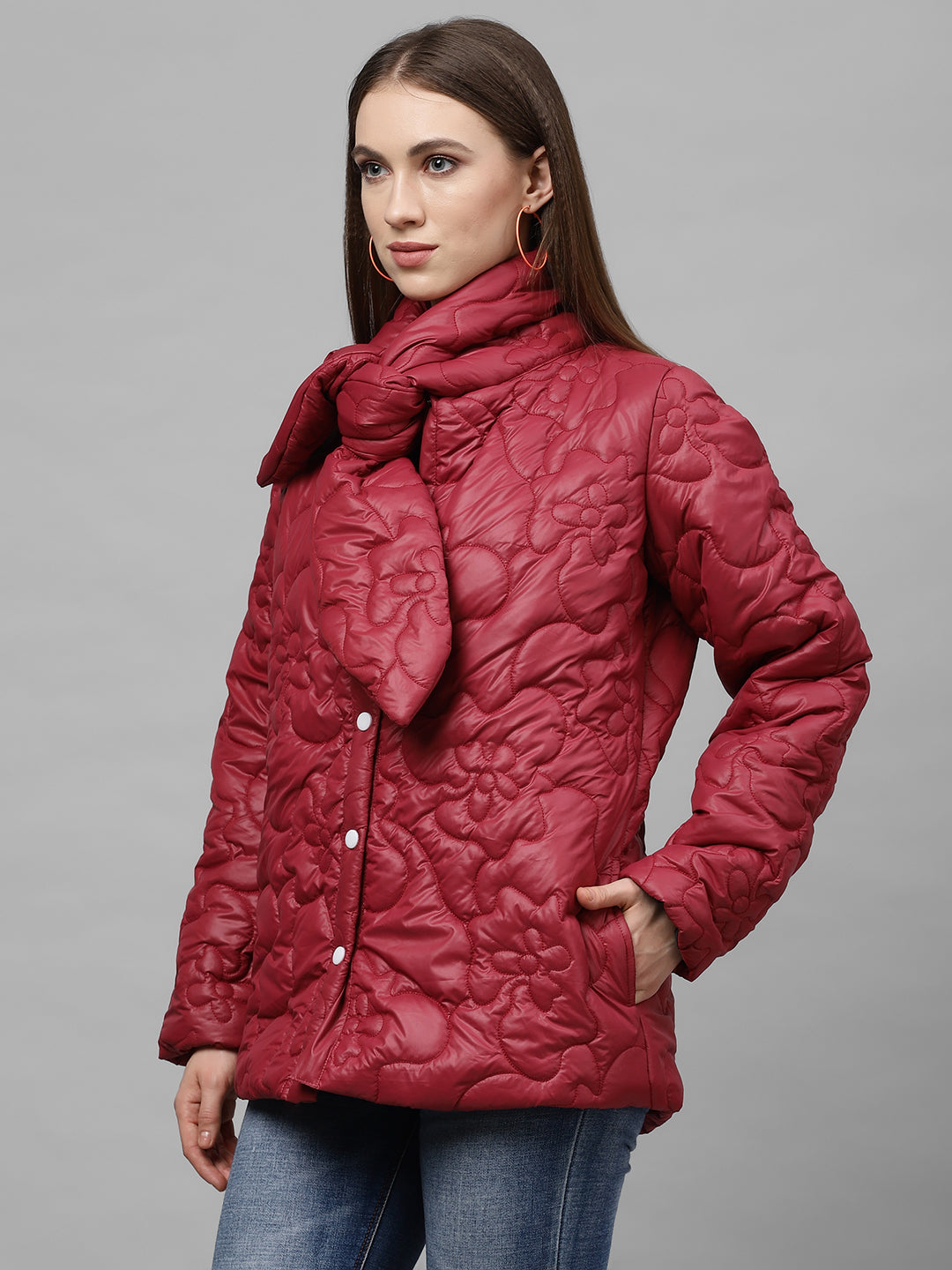 Athena Women Burgundy Solid Lightweight Quilted Jacket - Athena Lifestyle