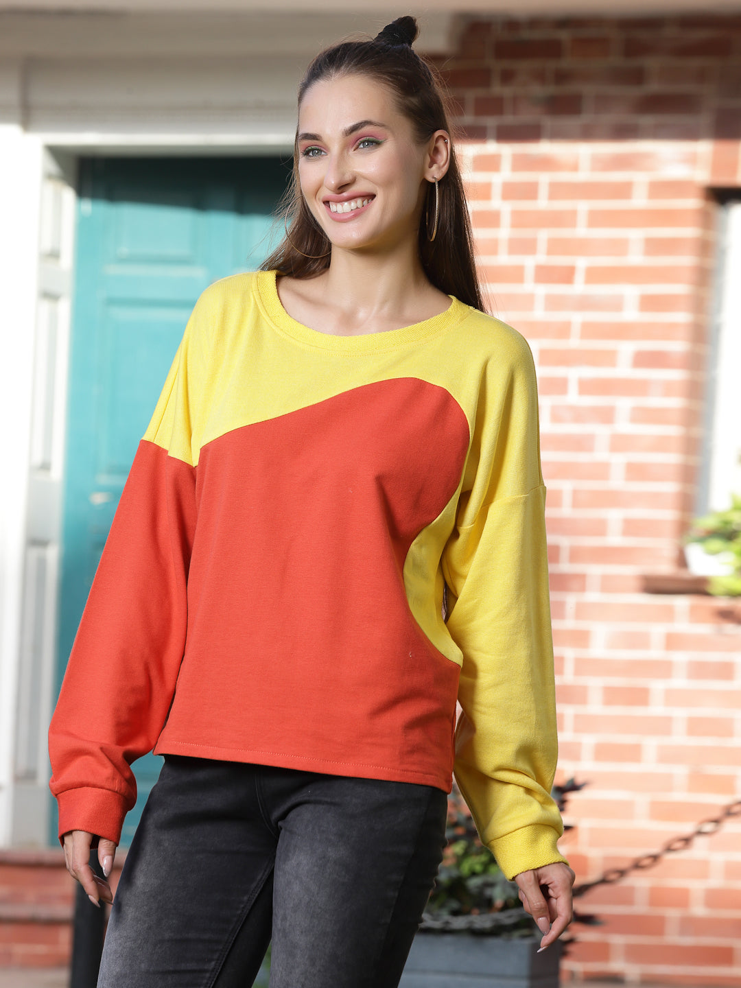 Athena Women Colour blocked Fleece Sweatshirt - Athena Lifestyle