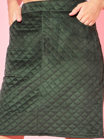 Athena Green Self-Design Quilted Straight Skirt