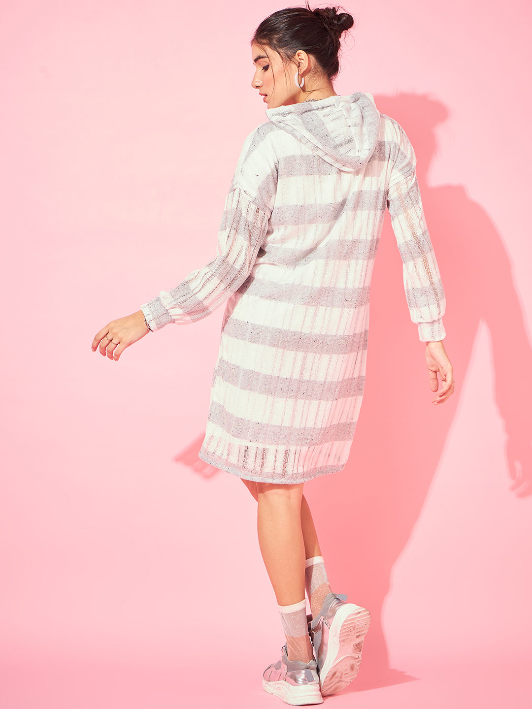 Athena White Striped Woollen Sweater Dress