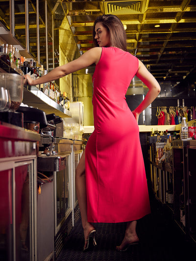 Athena Red Front Slit A-Line Dress - Athena Lifestyle